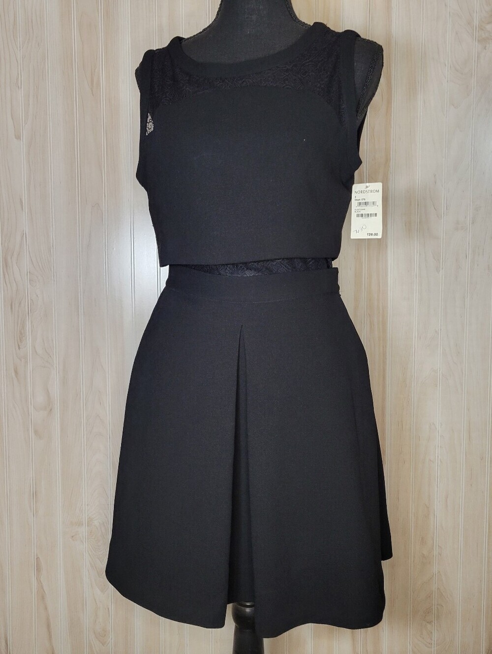 NWT Chelsea28 Black Mini Dress with Sheer Lace Panels Sz 4
